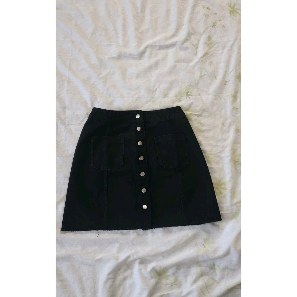 Twik Black Button Down Mini Skirt With Raw Hem And Front Pockets Y2k 90's Sz P/S